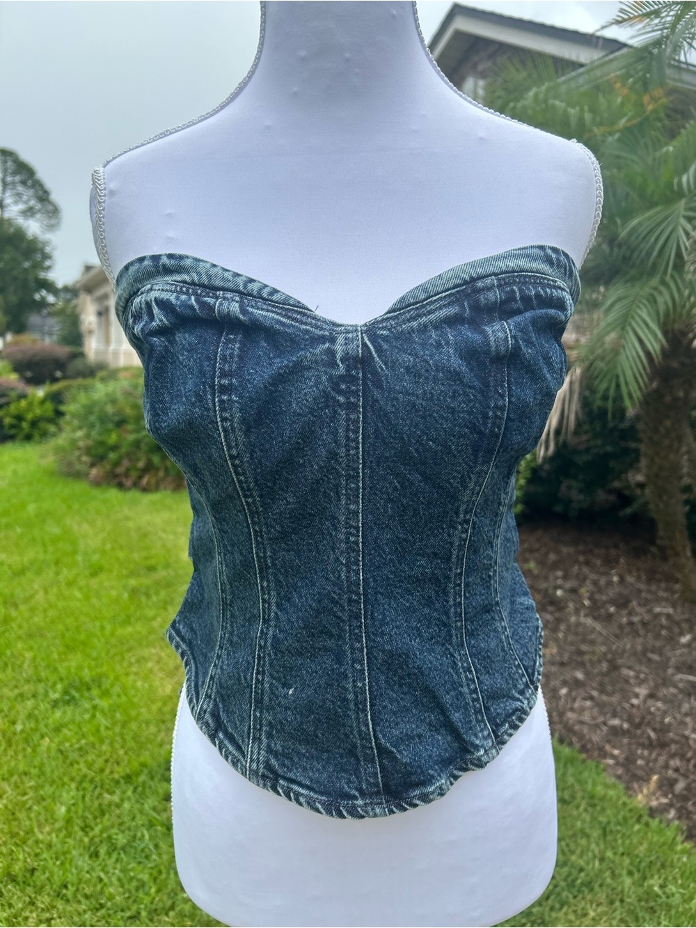 NWT🌷EXPRESS Dark Wash Denim Strapless Corset Top with Belt